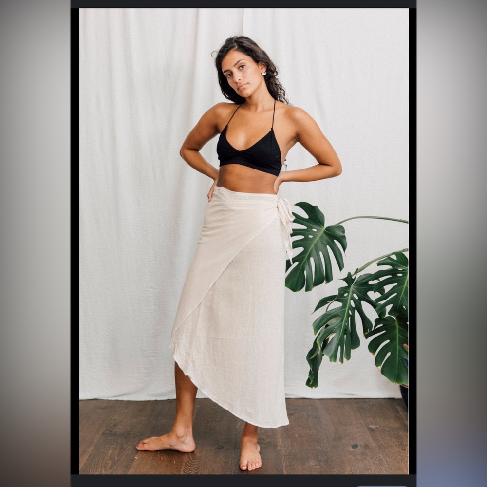 Oceana Tulum Linen Wrap Skirt Natural Sz S/M